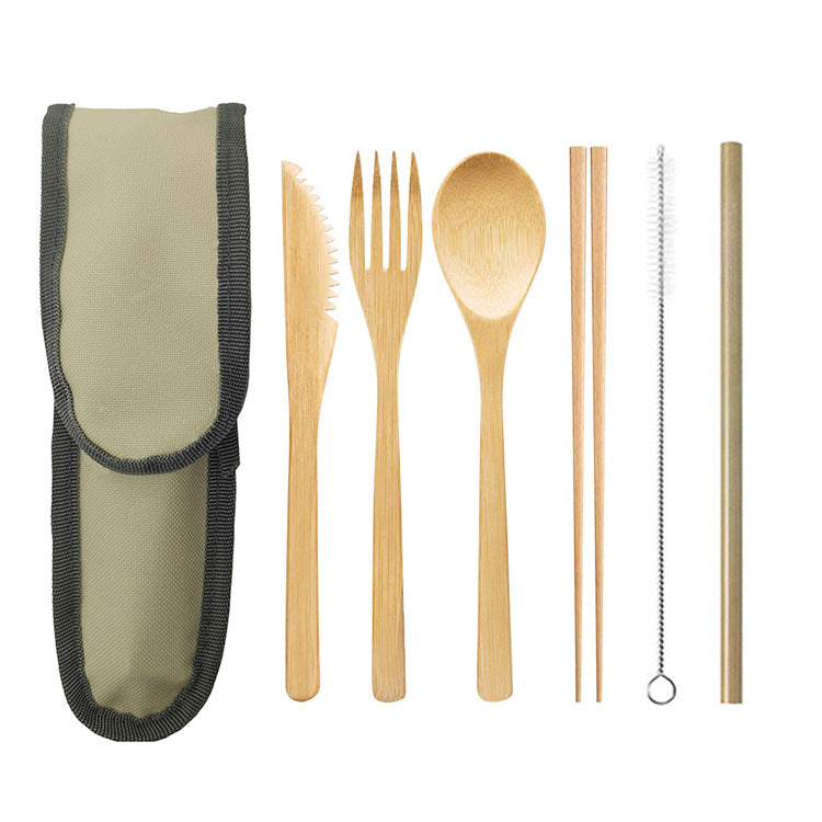 (Travel) Bamboo Cutlery Cutler+ Stainless Steel Straw + Chopsticks Cutlery Set