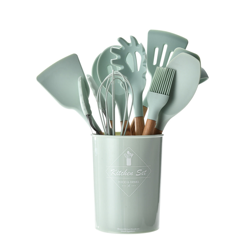 Silicone Kitchenware With Wooden Handle!