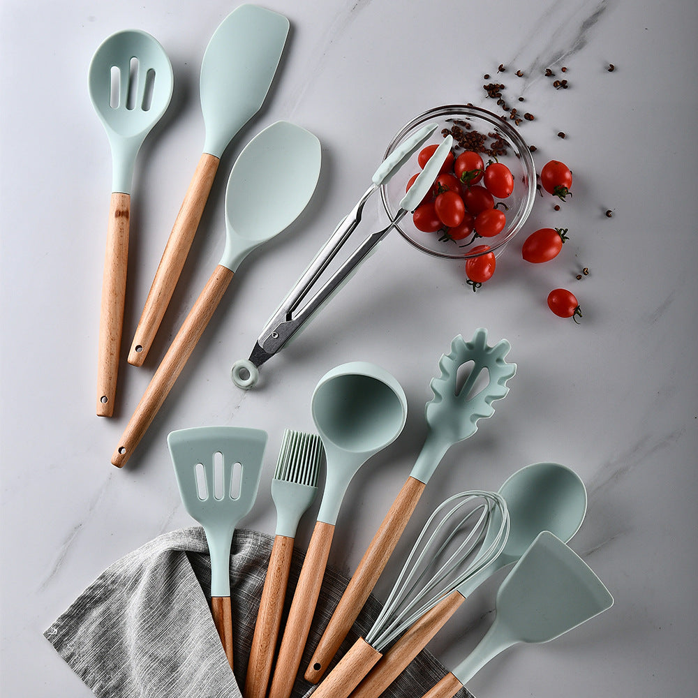 Silicone Kitchenware With Wooden Handle!