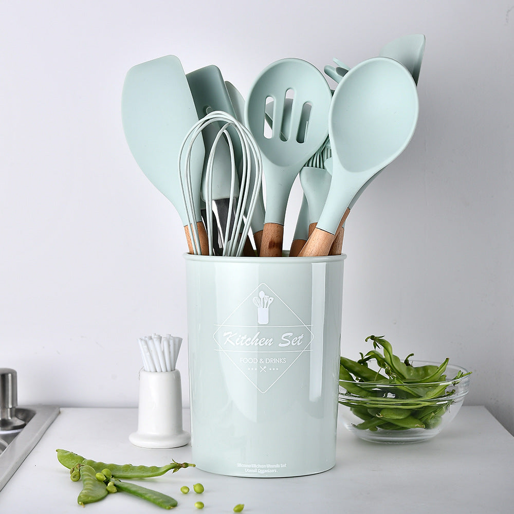Silicone Kitchenware With Wooden Handle!