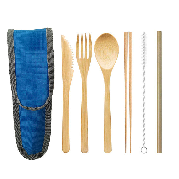 (Travel) Bamboo Cutlery Cutler+ Stainless Steel Straw + Chopsticks Cutlery Set