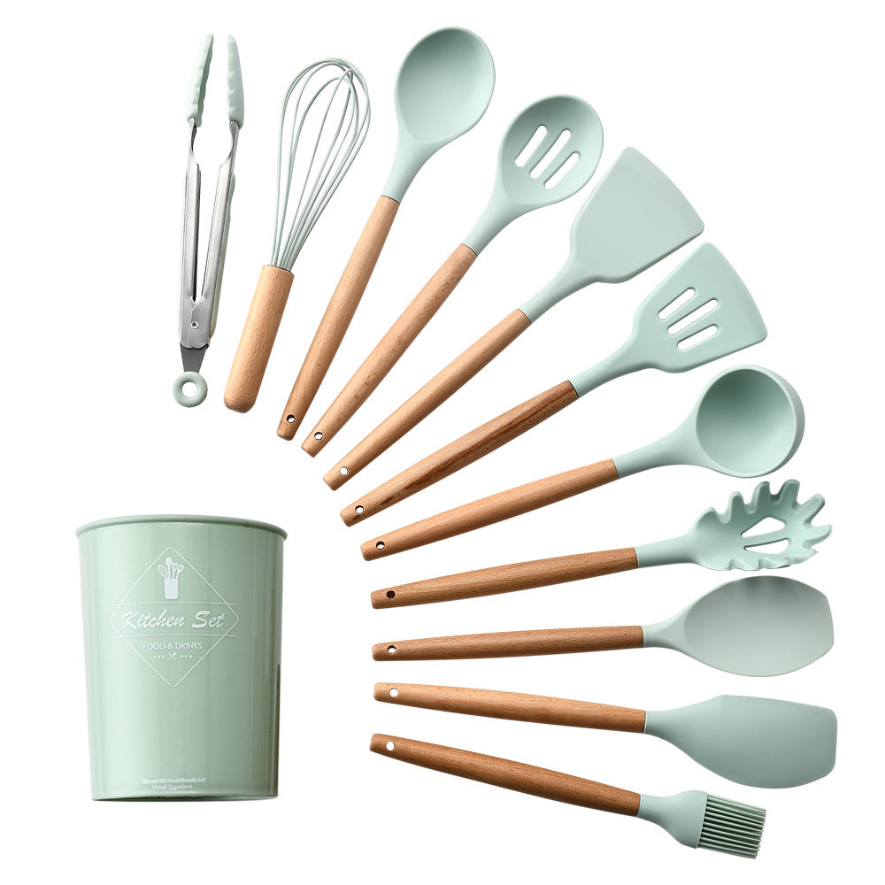 Silicone Kitchenware With Wooden Handle!
