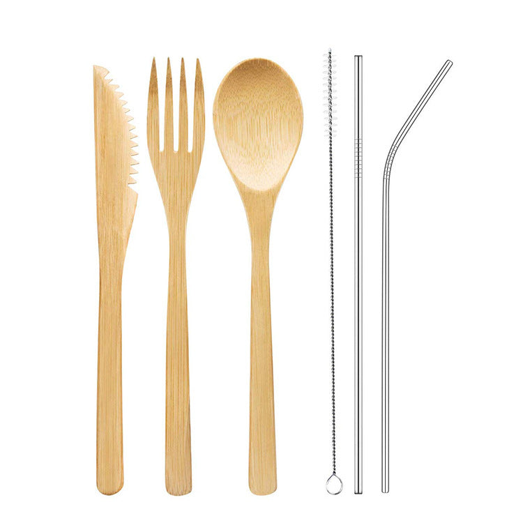 (Travel) Bamboo Cutlery Cutler+ Stainless Steel Straw + Chopsticks Cutlery Set