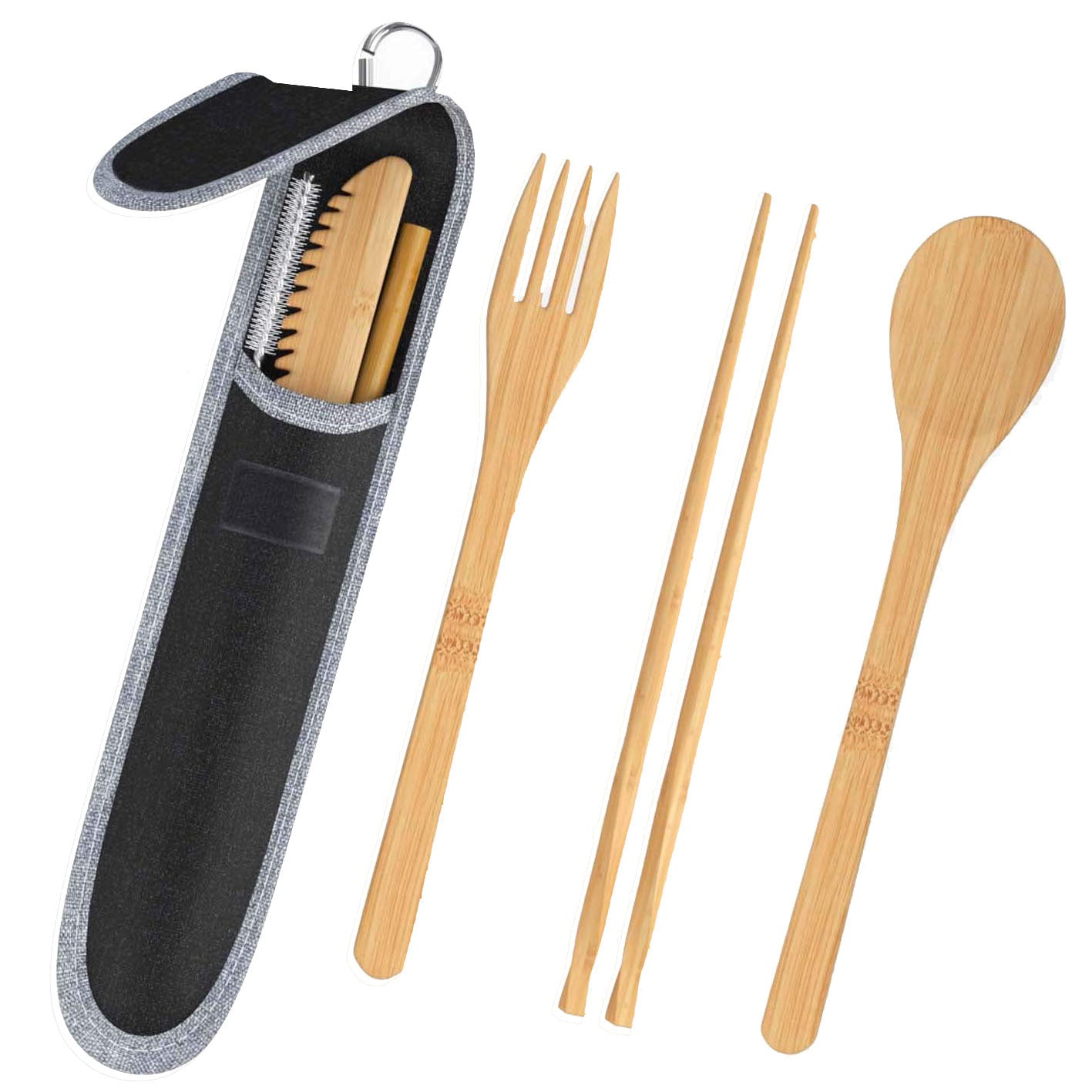 (Travel) Bamboo Cutlery Cutler+ Stainless Steel Straw + Chopsticks Cutlery Set
