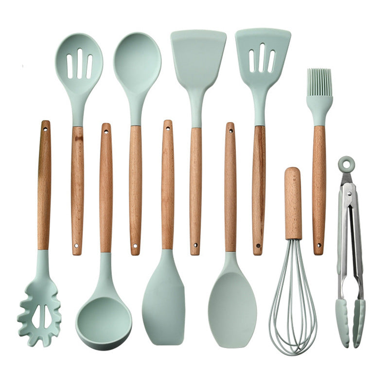 Silicone Kitchenware With Wooden Handle!