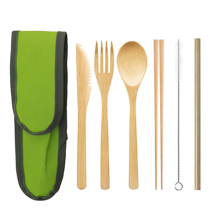 (Travel) Bamboo Cutlery Cutler+ Stainless Steel Straw + Chopsticks Cutlery Set