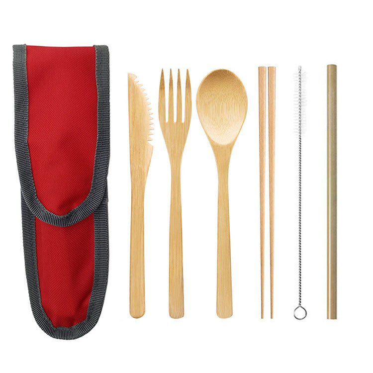 (Travel) Bamboo Cutlery Cutler+ Stainless Steel Straw + Chopsticks Cutlery Set