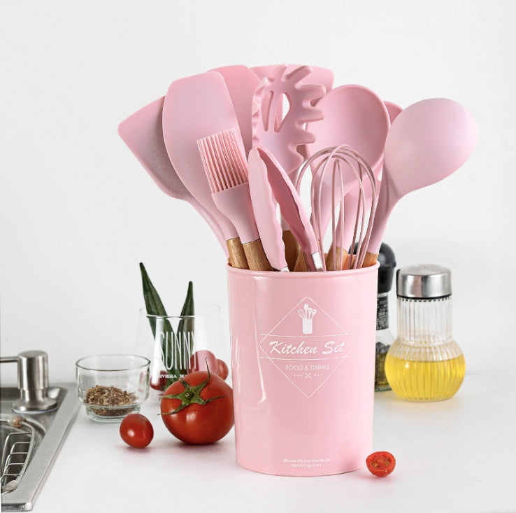 Silicone Kitchenware With Wooden Handle!