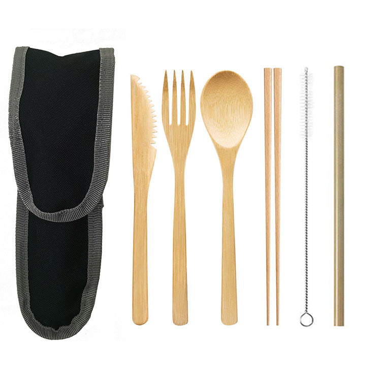 (Travel) Bamboo Cutlery Cutler+ Stainless Steel Straw + Chopsticks Cutlery Set