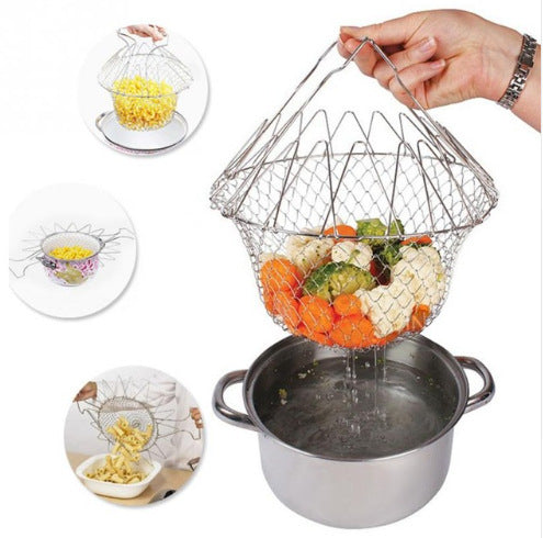 Stainless Steel Telescopic Folding Basket Frying Basket!