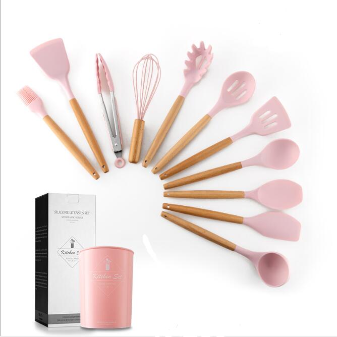 Silicone Kitchenware With Wooden Handle!