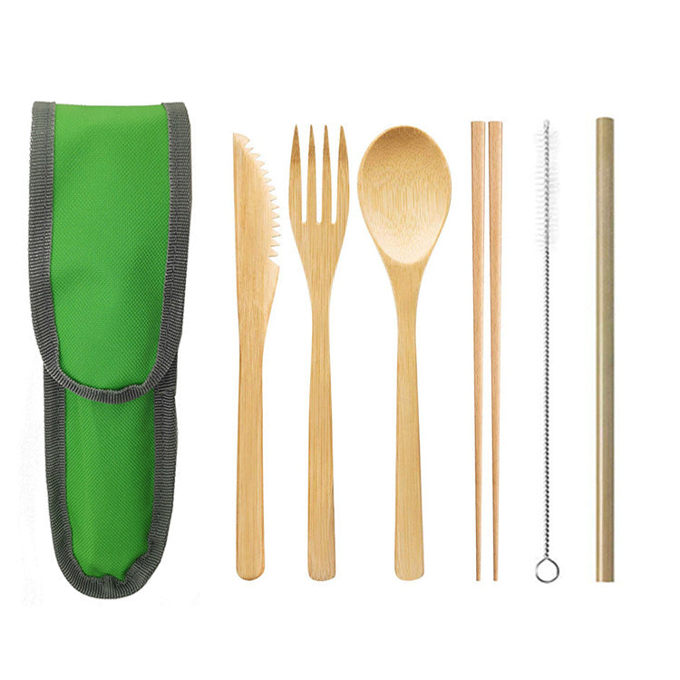 (Travel) Bamboo Cutlery Cutler+ Stainless Steel Straw + Chopsticks Cutlery Set