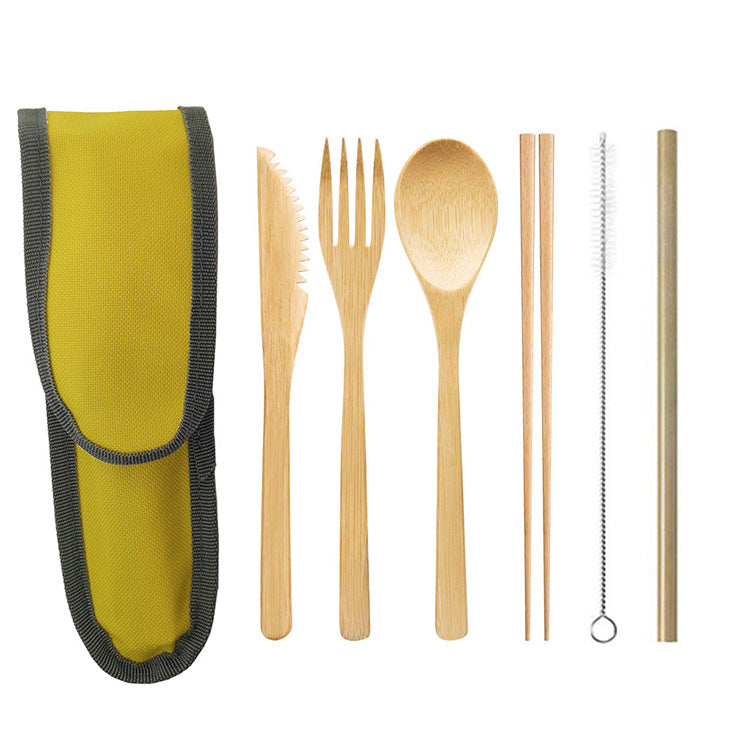 (Travel) Bamboo Cutlery Cutler+ Stainless Steel Straw + Chopsticks Cutlery Set