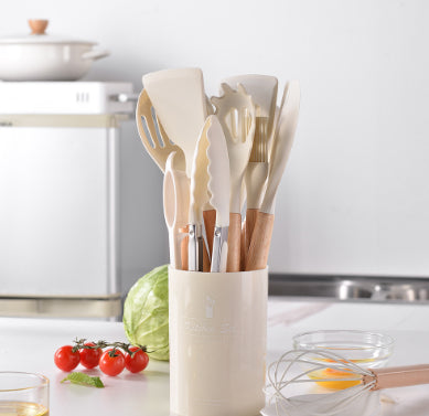 Silicone Kitchenware With Wooden Handle!