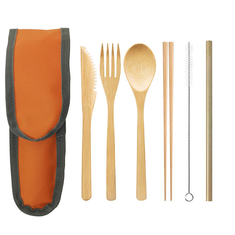 (Travel) Bamboo Cutlery Cutler+ Stainless Steel Straw + Chopsticks Cutlery Set