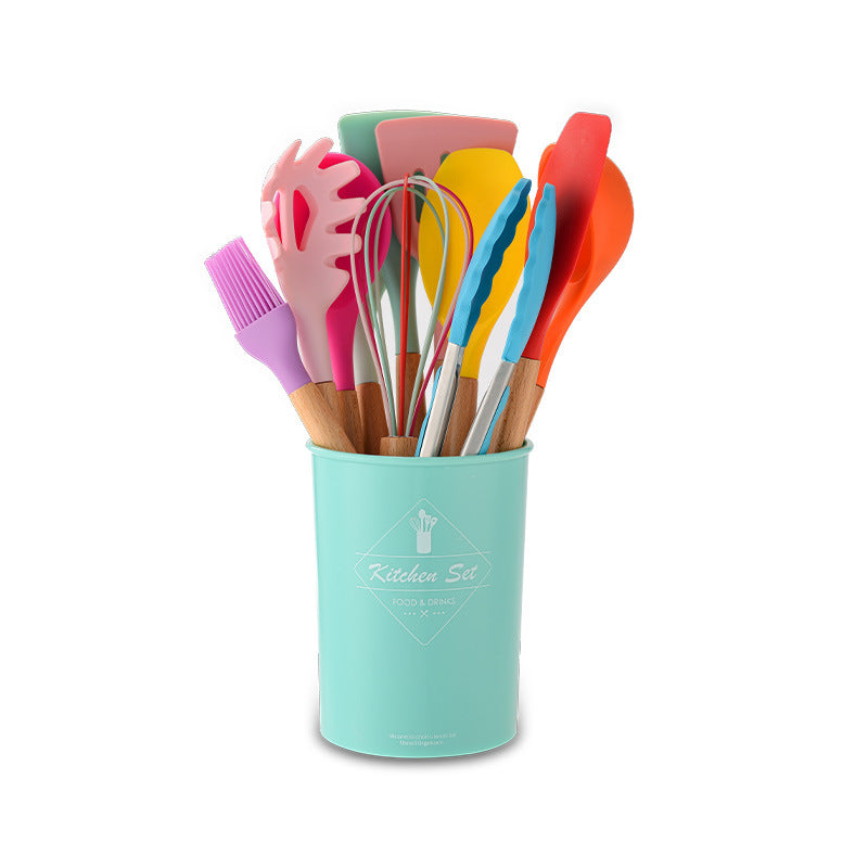 Silicone Kitchenware With Wooden Handle!