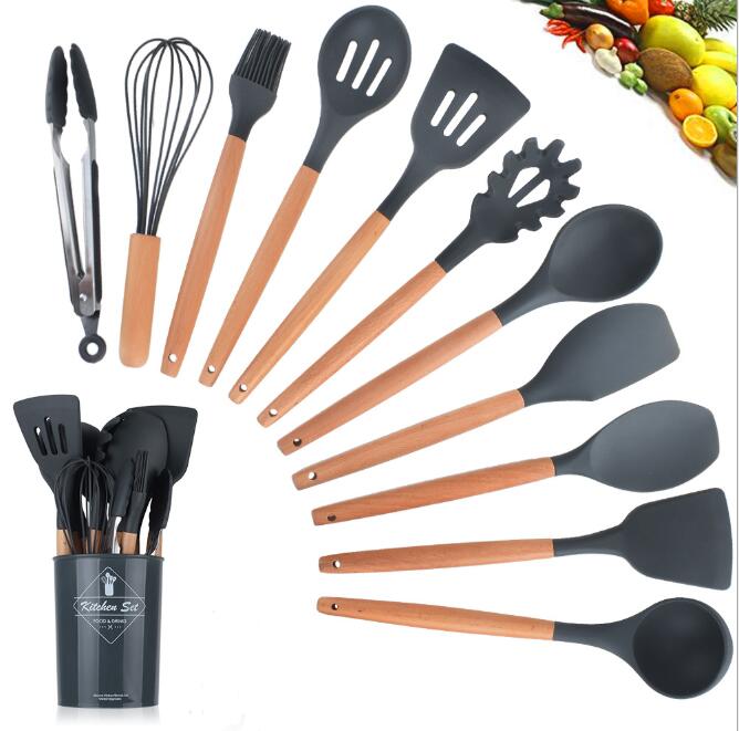 Silicone Kitchenware With Wooden Handle!